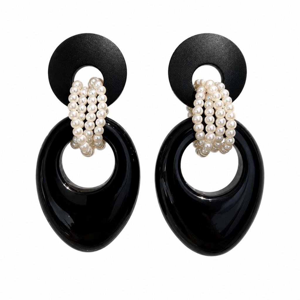 Vintage Black Series Stud Earrings 925 Silver Needle Minimalist High-End Personality Accessories for Women