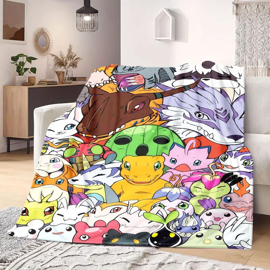 Digimon Cartoon Characters Flannel Blanket Suitable for Bedrooms Sofas Beds Chairs Picnics Travel Home Decor Gift Various Sizes