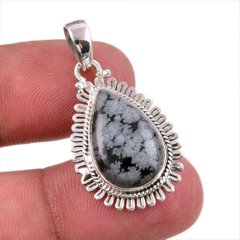 

Natural Snowflake Obsidian Gemstone Handmade 925 Solid Silver Pendant 1.50 c9d93