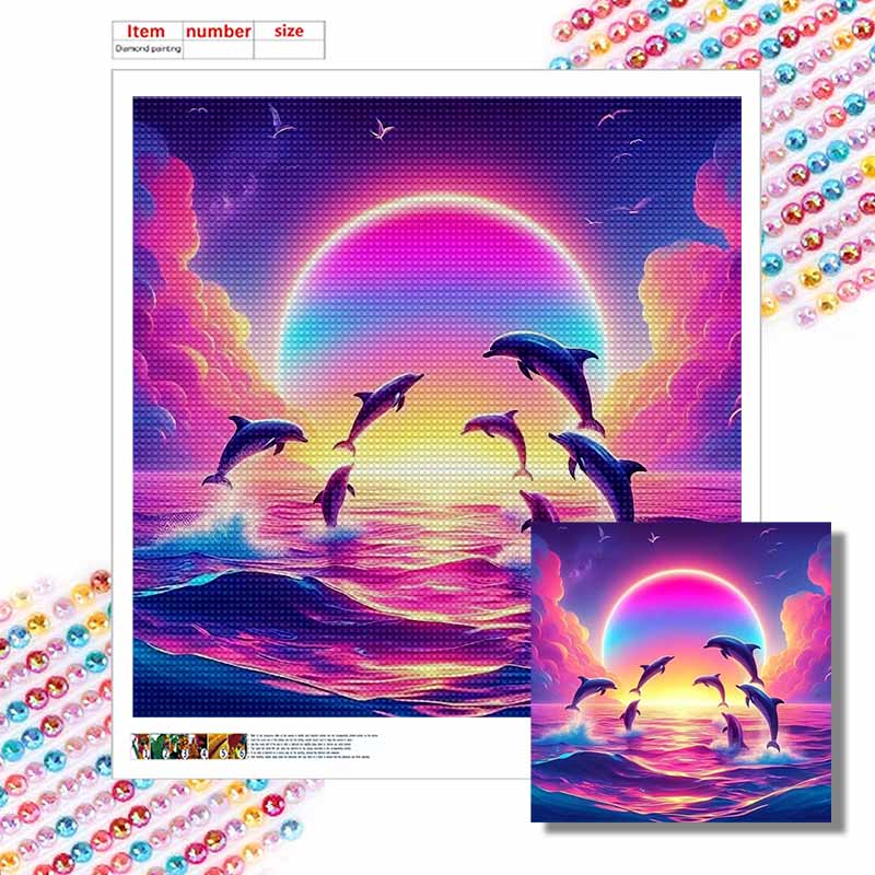 New Arrival 5D DIY Full Circle Diamond Painting "Leaping Dolphin" Embroidery Cross Stitch Home Decor Gift