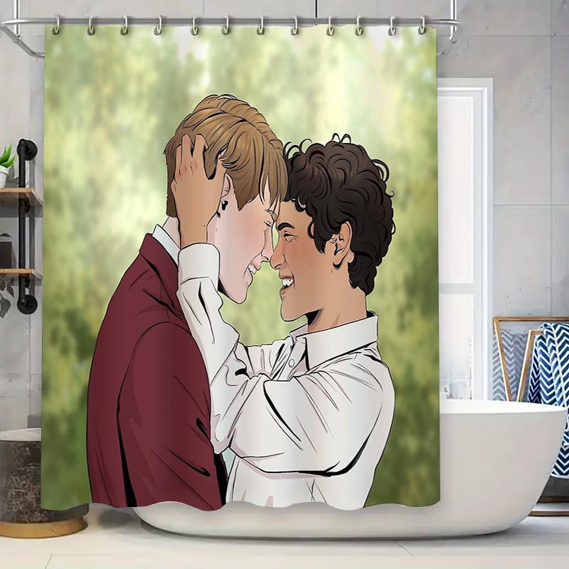 

Romantic Couple Shower Curtain Vintage Floral Pattern Bathroom Decor Art Print Waterproof Home Textile Fabric W60H190(CM)-1 Pcs
