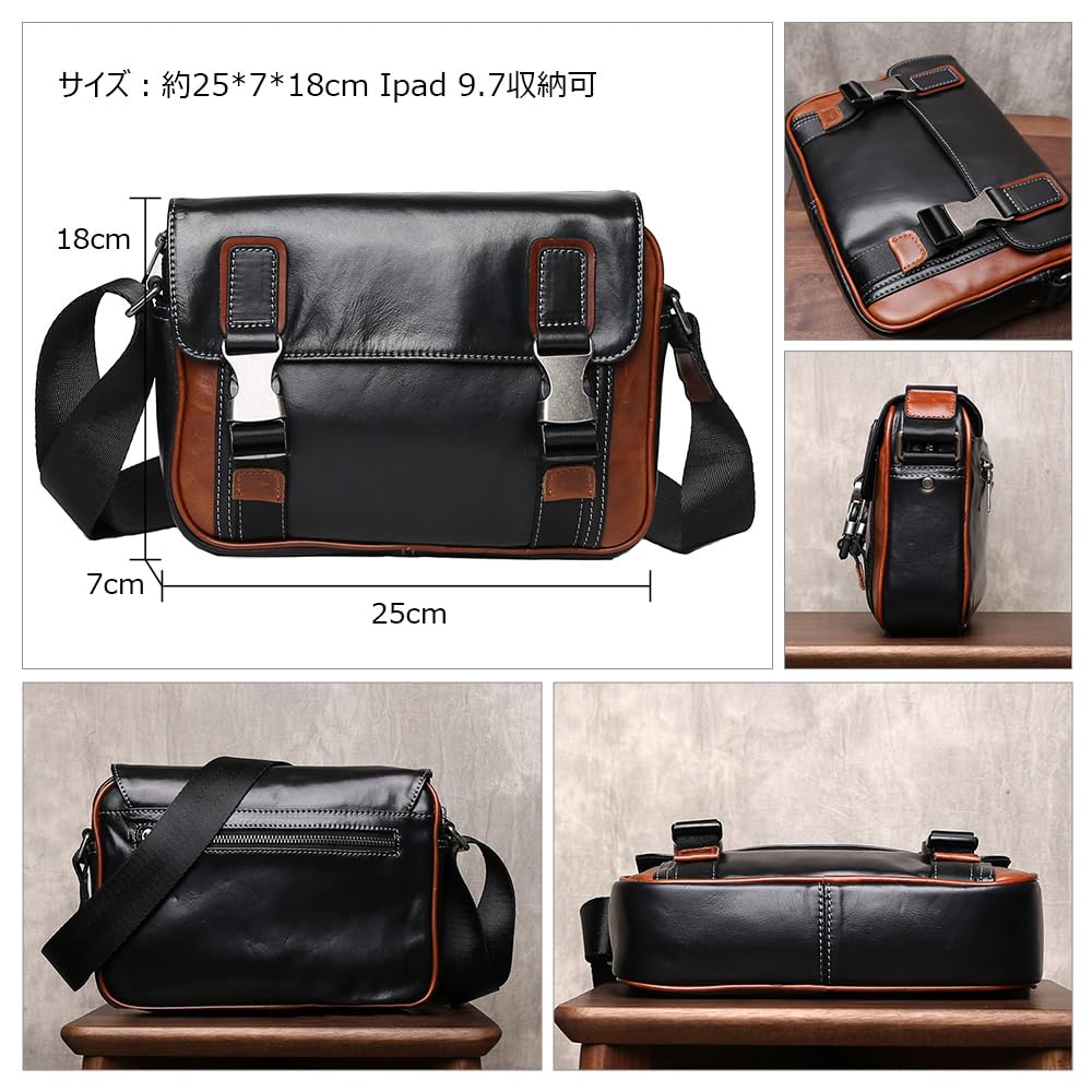 Bolso de Hombro de Cuero de Vaca Natural Curtido Estilo Antiguo Whatna para Hombre, Bolso Cruzado para Pecho, Cabe en iPad 9.7, Bolso de Hombro, Bolso Mensajero Pequeño para