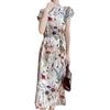 Women's Summer Semi-turtleneck Dress Short-sleeved Temperament Printed Full-length Dress
