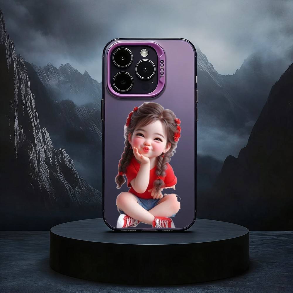 C-Cartoon Cute Baby Girl Black Candy Silver Phone Case Phone Case For iPhone17,16,15,14,13,12,11 Plus,Pro Max
