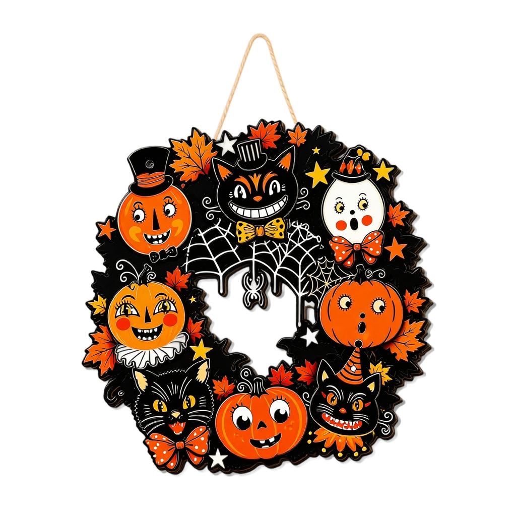 Wooden Halloween Hollow Hanging Ornament, Openwork Cutout Decorative Pendant for Home, Party and Seasonal Decor
