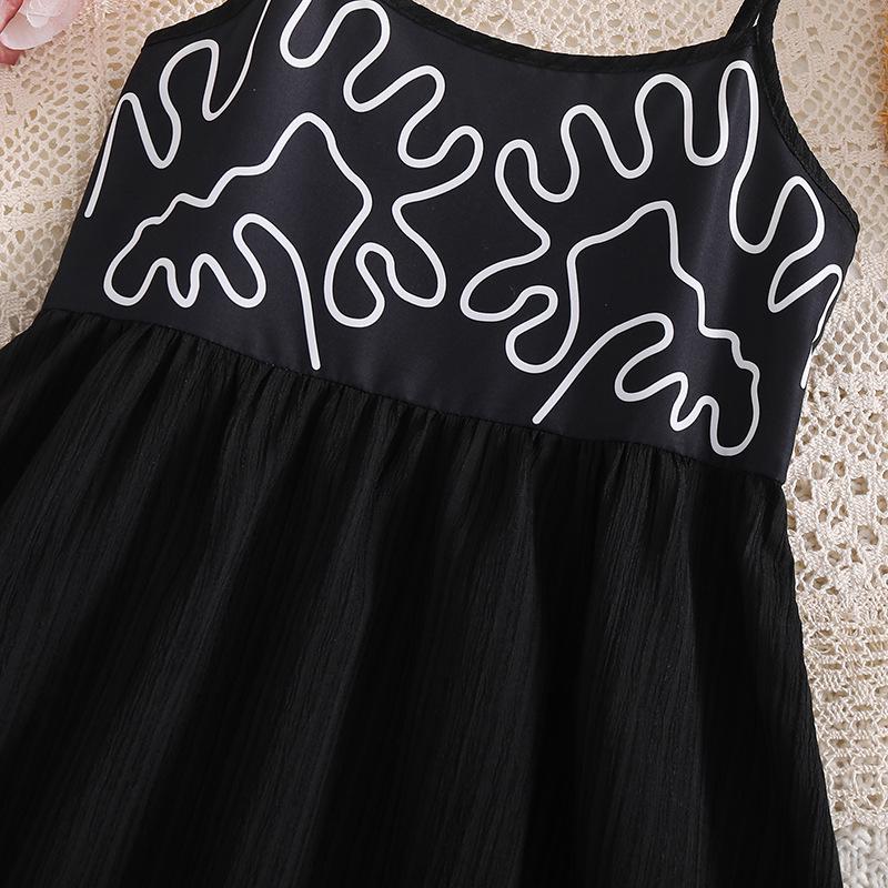 Children's Fashionable Black Dress for Spring and Summer, Elegant Halter Dress for Girls