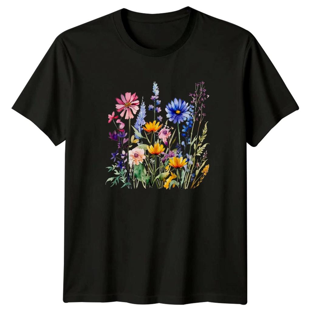 Watercolor Wildflowers Floral Nature Mens T-Shirt Womens Tee Graphic Unisex Top