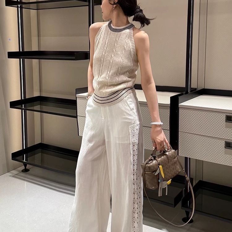 American Style Round Neck Cable Knit Top Knitted Vest Designed Summer Slim Fit Slimming Sleeveless