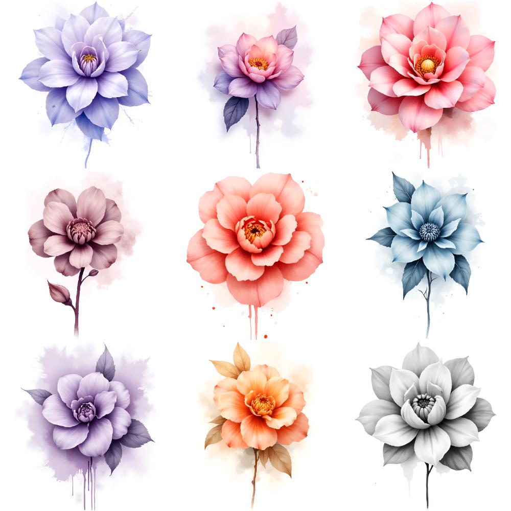 9pcs Temporary Tattoo Floral Stickers Temporary Tattoo Stickers Flower Stickers For Cheeks Chest