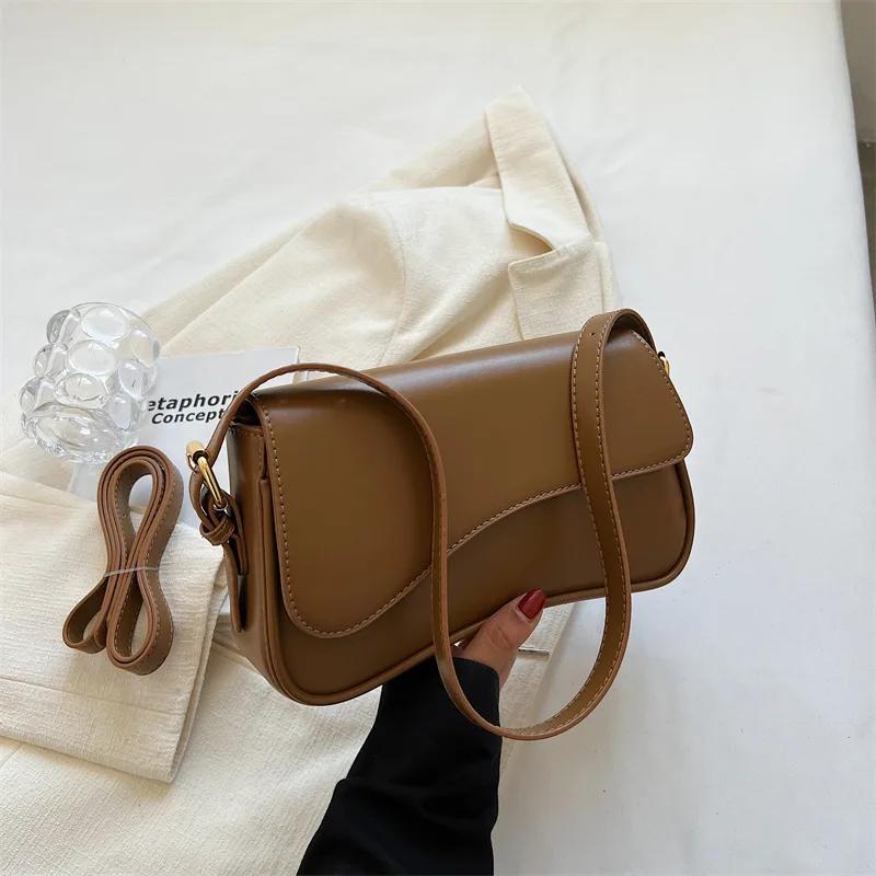 New Retro Leather Women's Crossbody Bag Designer Small Flip Shoulder Underarm Bag Female