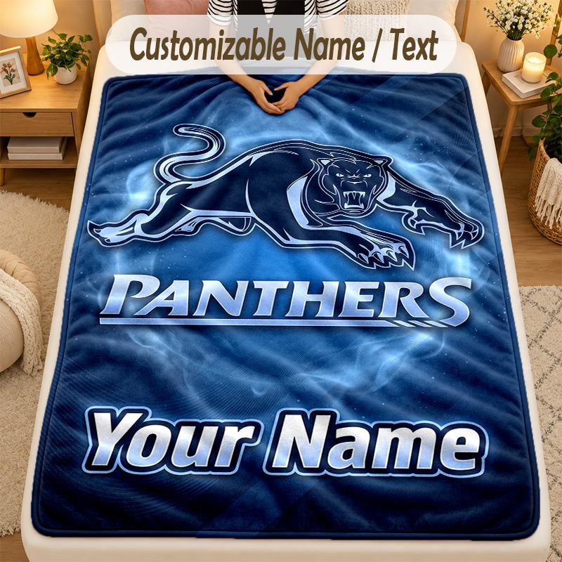 Flannel BlanketPenrith Panthers Custom Name Text Personalized Soft Warm Throw Blanket Home Decor Gift