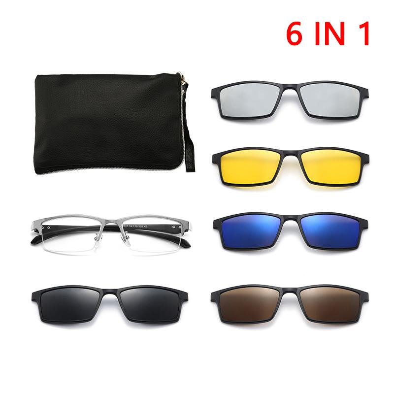 Γυαλιά ηλίου μαγνητικά ορθογώνια 5 σε 1 Ανδρικά Γυαλιά με Κλιπ για Άνδρες Μεταλλικός Σκελετός Μισός Άνδρας 0 Διοπτρίες Οπτικά Γυαλιά Μυωπίας