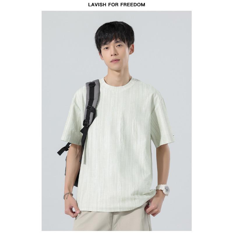 Men Vertical Texture Knit T Shirt Crew Neck Short Sleeve Loose Casual Minimal Daily Summer Street Basic Top