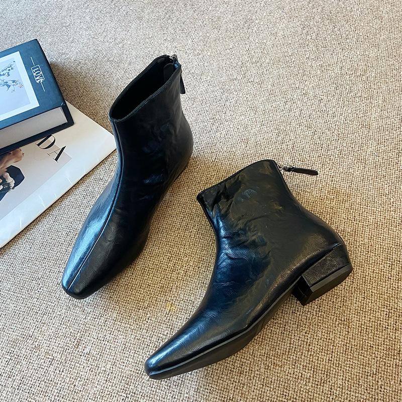 888-8 French 2025 new autumn and winter retro fashion boots rear zipper fleece thin thick heel short boots women