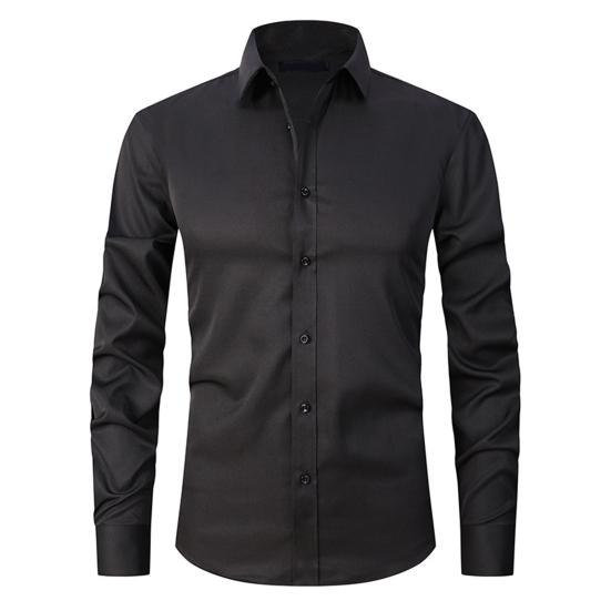 Men Shirt Single Breasted Long Sleeve Lapel Solid Color Slim Fit Dress-up Cardigan Plus Size Anti-wrinkle Spring Shirt for Work