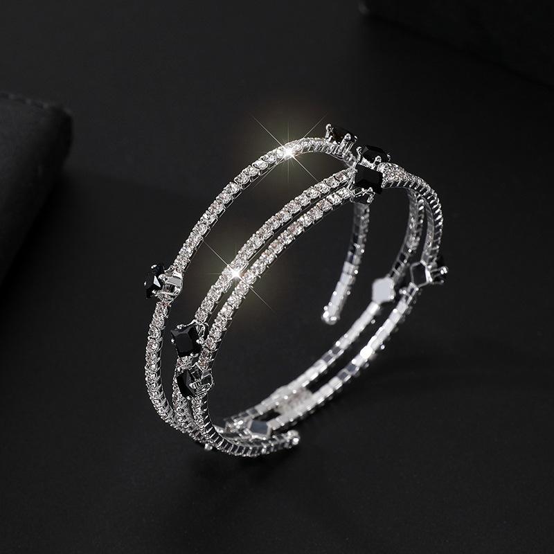 Mehrschichtiges Wickelarmband Greifkette Strassarmband Braut Voll-Diamant Zirkonarmband Offenes Armband Damen