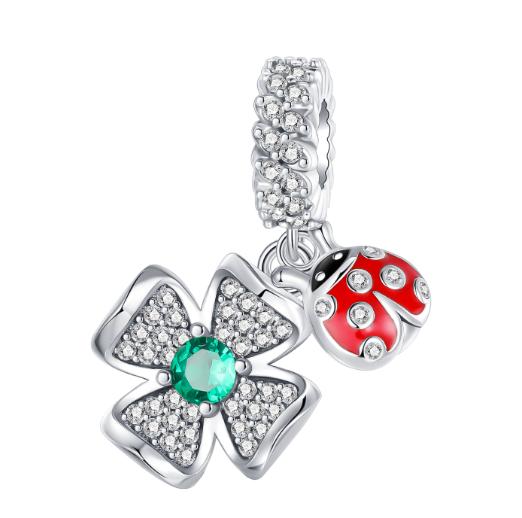 Luckly Four Leaf Shamrock Dangle Charm Copper Family Tree Flower Bead Pendant Compatible With Authentic Bracelets Necklaces Jewellery