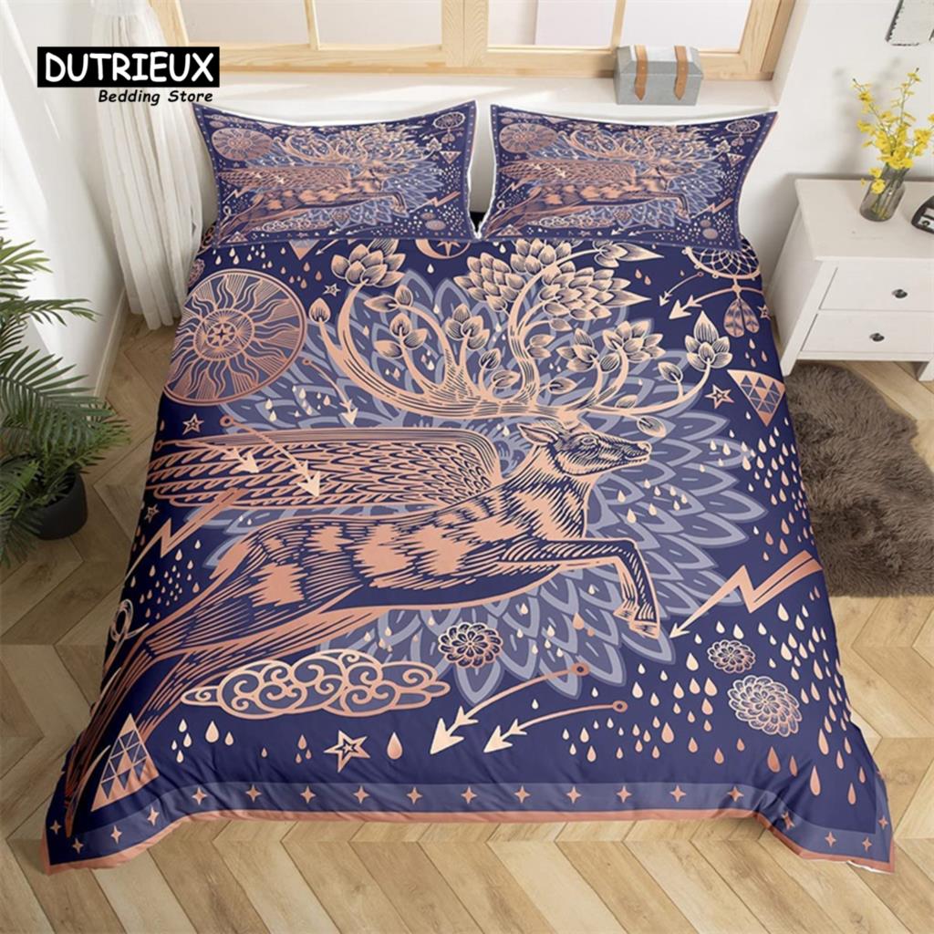 Deer Animal Duvet Cover Set Twin Queen Size Butterfly Flowers Bedding Set Microfiber Moon Galaxy Comforter Cover For Girls Teens