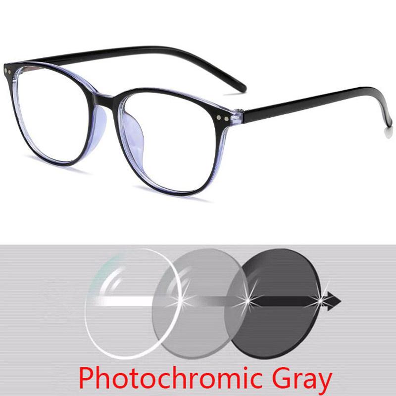 Rivets Finished Myopia Glasses Change Color Photochromic Eyewear Women Men Prescription 0 -0.5 -1.0 -1.5 -2.0 -2.5 -3.0 To -6.0