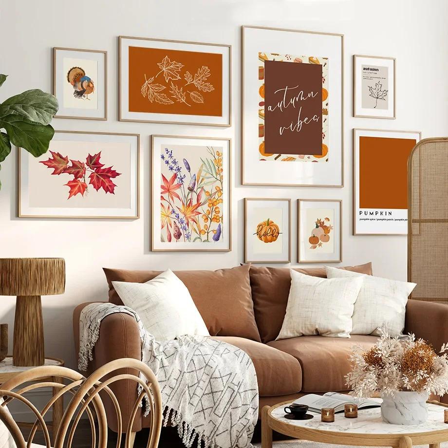 Quotes Autumn Posters Prints Canvas Painting Gallery Wall Art Pictures For Living Room Home Decor Fall Leaves Pumpkin Turkey Car