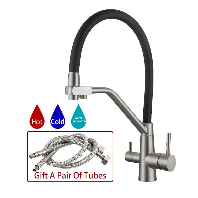 TLXT Wall-Mounted Kitchen Faucet with Black Silicone Tube