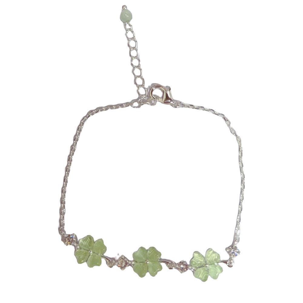 Small Fresh and Fashionable Light Luxury Opal Four-leaf Flower Bracelet Temperament Simple and Versatile Design Sense Super Flash Jewelry