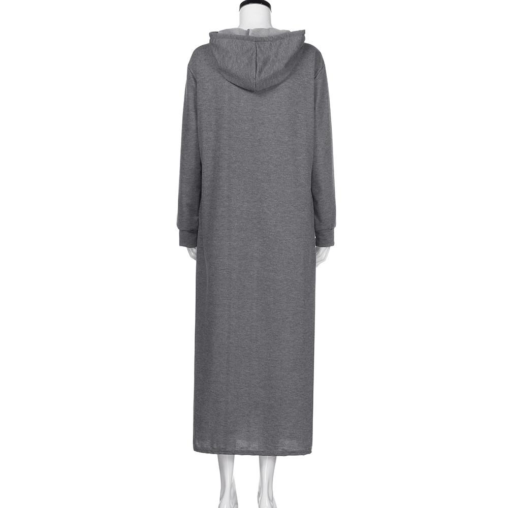 Women Maxi Dress Long Sleeve Hooded Ladies Casual Hoodies Long Dresses