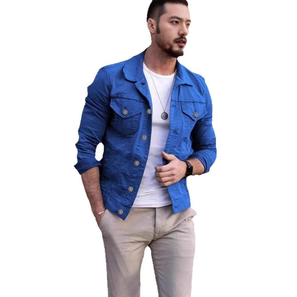 Men's Slim Denim Lapel Jacket - Solid Color, Large Size for Autumn & Winter