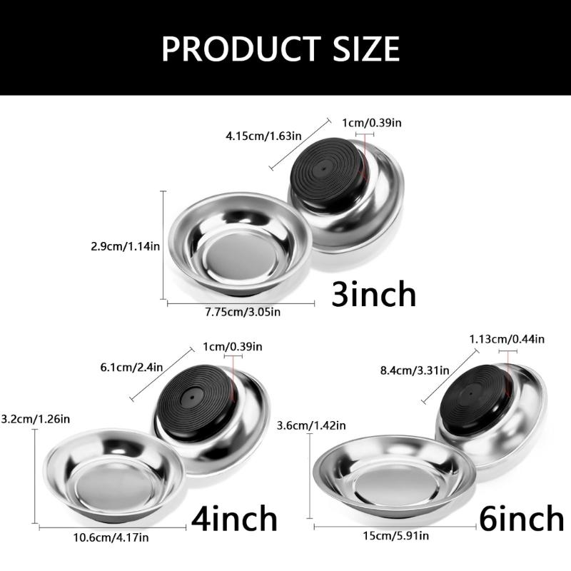 2pcs Sturdy Magnetic Parts Tray Set 3 Inch 4 Inch 6 Inch Screws Part Tray Ideal for Mechanics and DIY Enthusiasts