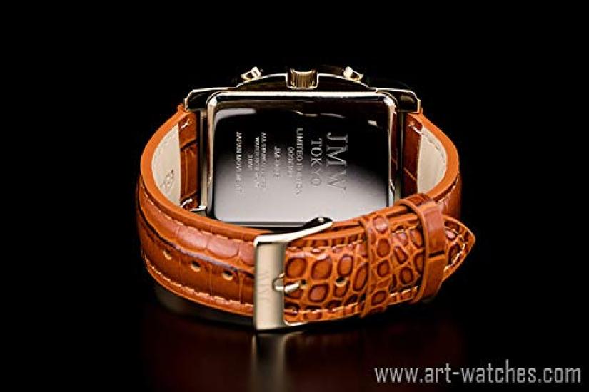 JMW TOKYO Square Gold Square Limited Seiko Quartz Leather Genuine Simple Popular for Day Gift to 300 pieces Men's Watch, & Brown, Rectangular, Men's