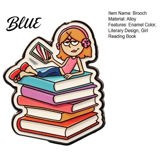 Oxidation-resistant Pin Metal Base Brooch Pin Enamel Girl Reading Book