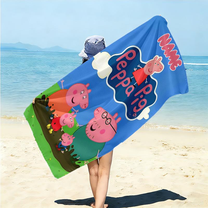 Personalized Peppa Pig Family Adventure Beach Towel Microfiber Beach Towel Thin Absorbent for Beach Swimming Yoga Bath Sports. 0910427