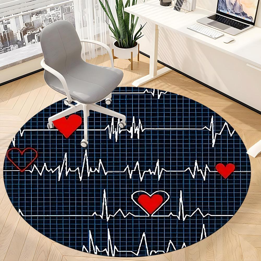 1pc Heartbeat Chair Carpet for Office, Round Polyester Mat, Indoor Decor for Office, Easycare Fabric, Washable Non-slip Area Carpet
