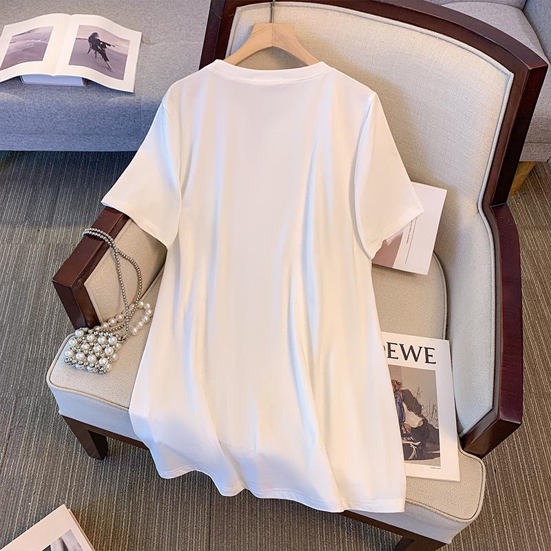 Plus Size Women's T-shirt Vintage Long T-shirt Short Sleeve Tops Summer