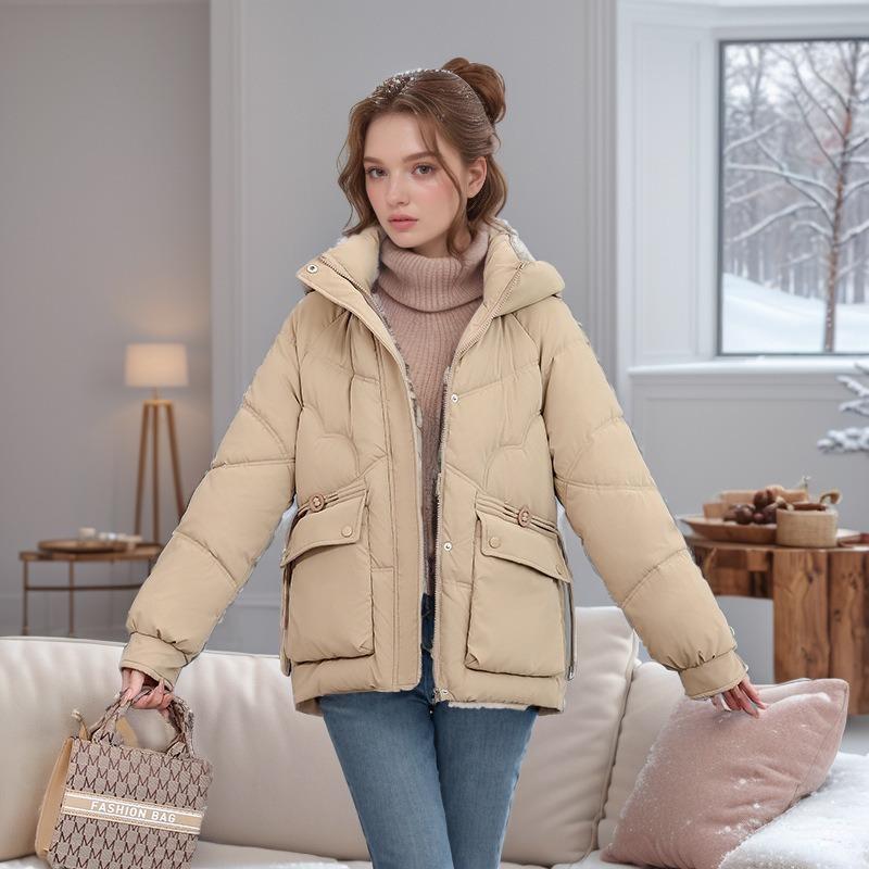 GMXIA Women's Vintage Casual Solid Color Print Autumn Winter Long Sleeve Hooded Jackets & Coats
