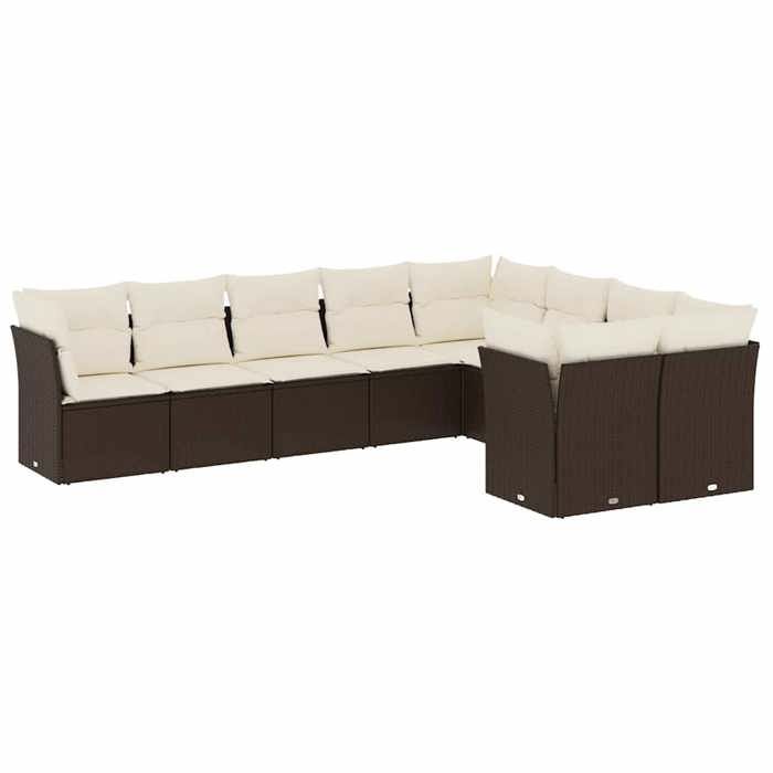 VidaXL Salon de Jardin avec Coussins 9 pcs, Canapés de Terrasse, Ensemble de Meubles de Patio, Mobilier d'Extérieur, Marron 3218173