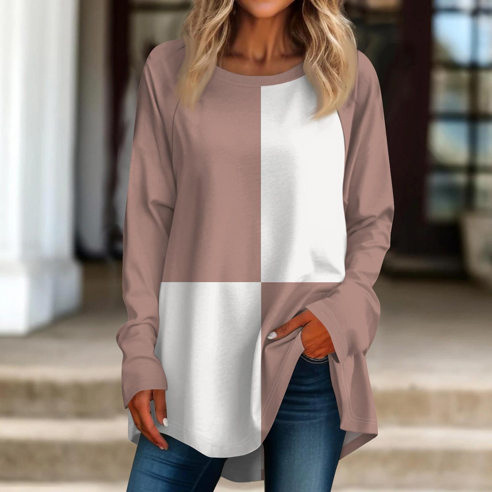 

Женская негабаритная полосатая рубашка с длинными рукавами и круглым вырезом, полосатая футболка, верхний пуловер XL розовый