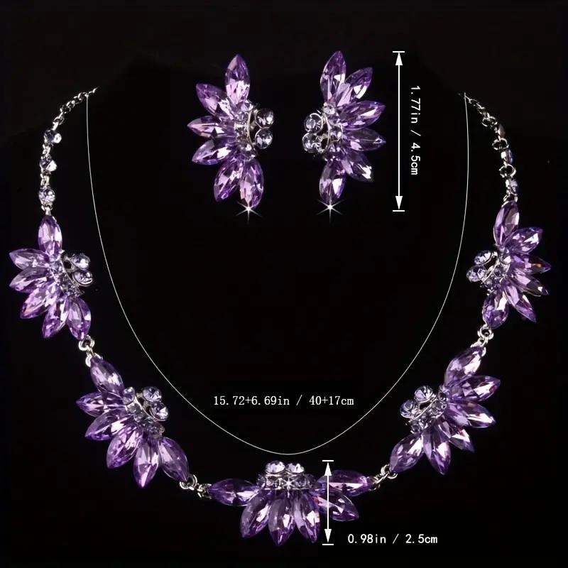 Noble Dream Purple Crystal Bridal Hair Accessory Necklace Accessory Headwear Banquet Ceremony Luxury Jewelry Necklace Crown Set