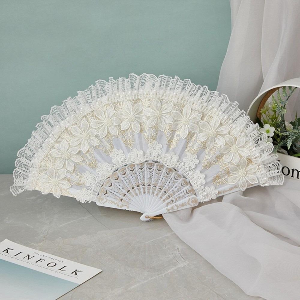 Elegant Lace Fan White Wedding Hand Fan Retro Handheld Fan for Women