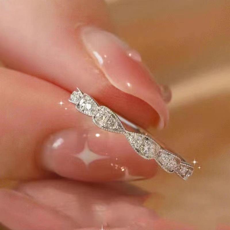 

925 Silver Bow Couple Open Ring Wedding Proposal Ring Flash Diamond Men and Women Pair Ring New Fashion Jewelry Gift