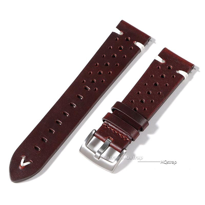 Breathable Genuine Leather Watch Strap Quick Release 20mm 22mm Cowhide Band Oil Wax Black Red Yellow Brown Women Men Watchbands
