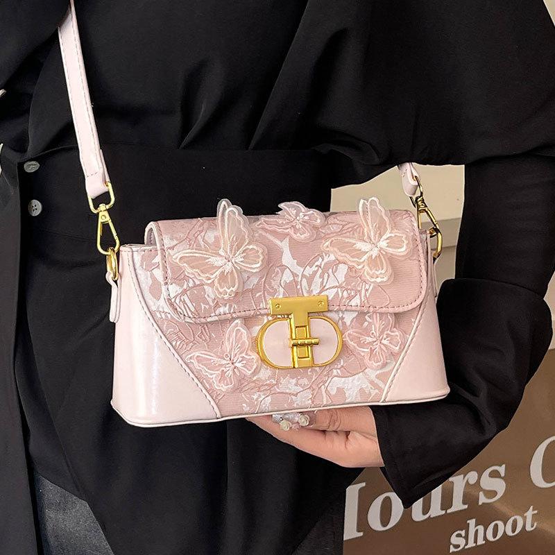 Fashion New Design Light Luxury High-end Embroidery Three-dimensional Butterfly Small Square Bag Women's Commuting Versatile Temperament Messenger Bag