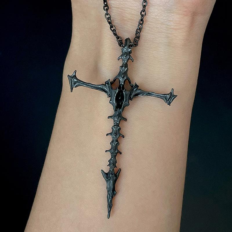 New Retro Skeleton Personality Cross Pendant Necklace For Men Women Minimalist Punk Party Jewelry Gifts