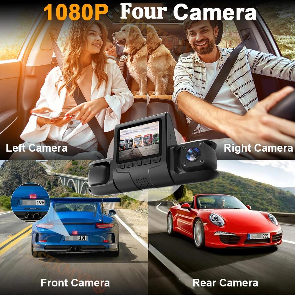 360° Car Dash Cam 4 Channels 1080P Car DVR 3/4 lens Video Recorder Front inside Rotatable and Rear View Night Vision Black Box