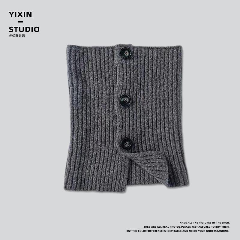 Korean Retro Warm Knitted Wool Button Neck Warmer for Women, Fashionable Versatile Split Neck Wrap, Cold-proof Neck Protector Shawl