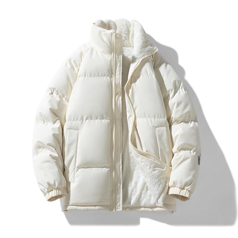 Korean Style Unisex Winter Cotton Coat with Plus Velvet - Loose, Casual, Trendy Couples' Jacket