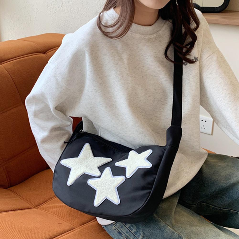 Women Star Shoulder Bag Versatile Crossbody Sling Bag Adjustable Strap Pentagram Satchel Bag Zipper Tote Bag Slouchy Travel Bag