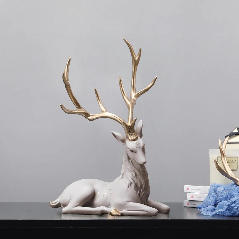 2025 New Deer Decoration Reindeer Ornaments Resin ELK Sculpture For Living Room Luxury Nordic Home Decor Sculptures Figurines