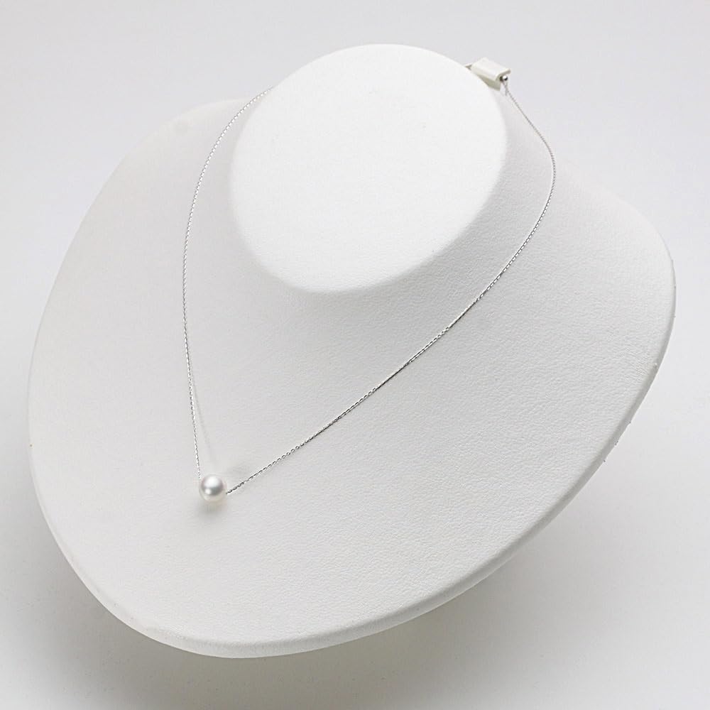 Pandantiv cu Perlă Moon Label Perlă Akoya Solitară Colier din Aur Alb de 18K, 7,5 mm (Alb natural), Auriu, Femei