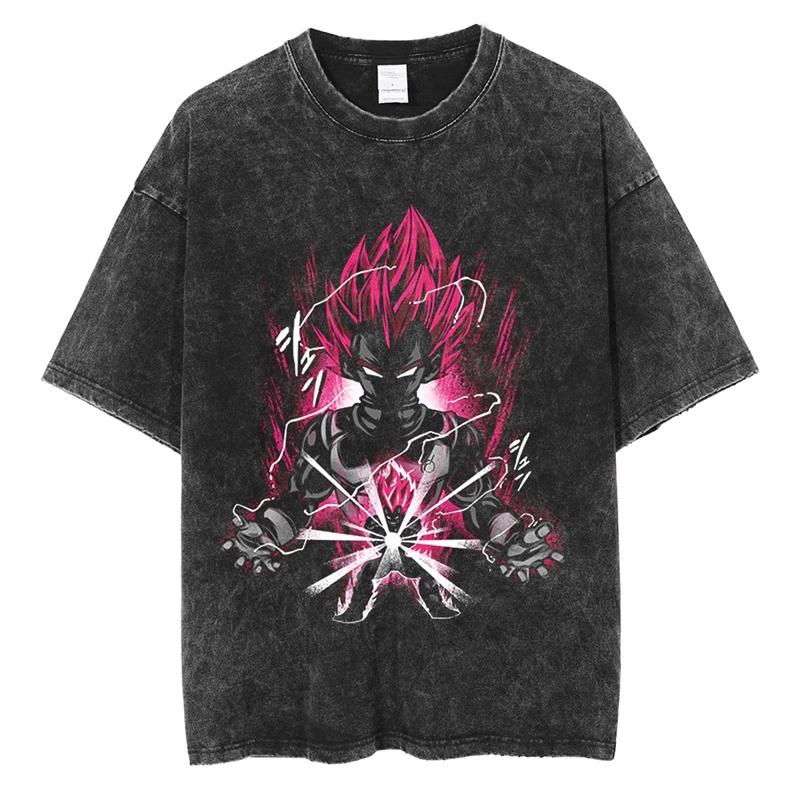 Dragon Ball Z Vegeta Super Saiyan Printed Tshirt Mens and Womens Washed Tshirt High Quality Vintage Cotton Tshirt Tops